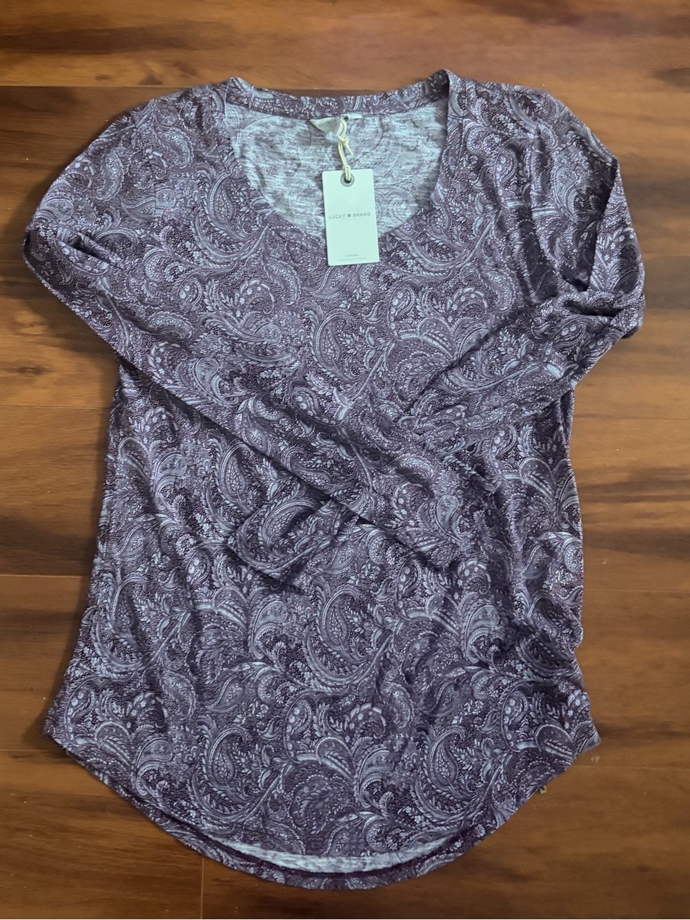 Lucky Brand Long-Sleeve Paisley Tee in Dusty Purple NWT